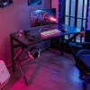 48 Inch K-shaped Gaming Desk with Cup Holder with Headphone Hook