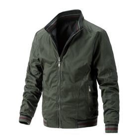 Spring Autumn 2022 NEW Washed Cotton S-4XL Men Reversible Jacket High Quality Vintage Casual Stand Collar Baseball Coat Fashion (Color: Green)