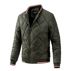 Casual Men Quilted Jackets High Quality Vintage Baseball Coat Zipper Pockets Fashion Trend Blue Black Spring Autumn Winter 2022 (Color: Army Green)