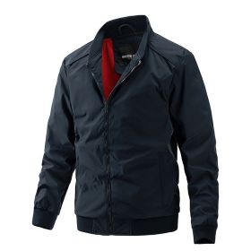 Casual Business Men Jacket High Quality Vintage Stand Collar Thin Baseball Coat Fashion Trend White Armygreen Spring Autumn 2022 (Color: Navy blue)