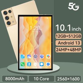2023 New 5G Tablet PC, S30pro, 10.1 inch, 512GB large flash memory, Android Tablets, Dual Cards,  8000mAh Laptops, wifi GPS (Color: Gold)