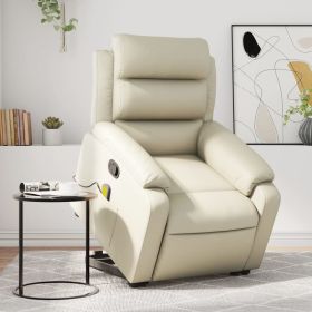 Stand up Massage Recliner Chair Cream Faux Leather (Color: Cream)