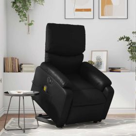Electric Stand up Massage Recliner Chair Black Faux Leather (Color: Black)