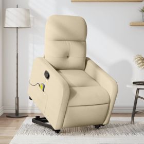 Stand up Massage Recliner Chair Cream Fabric (Color: Cream)