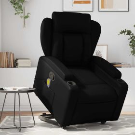 Stand up Massage Recliner Chair Black Faux Leather (Color: Black)